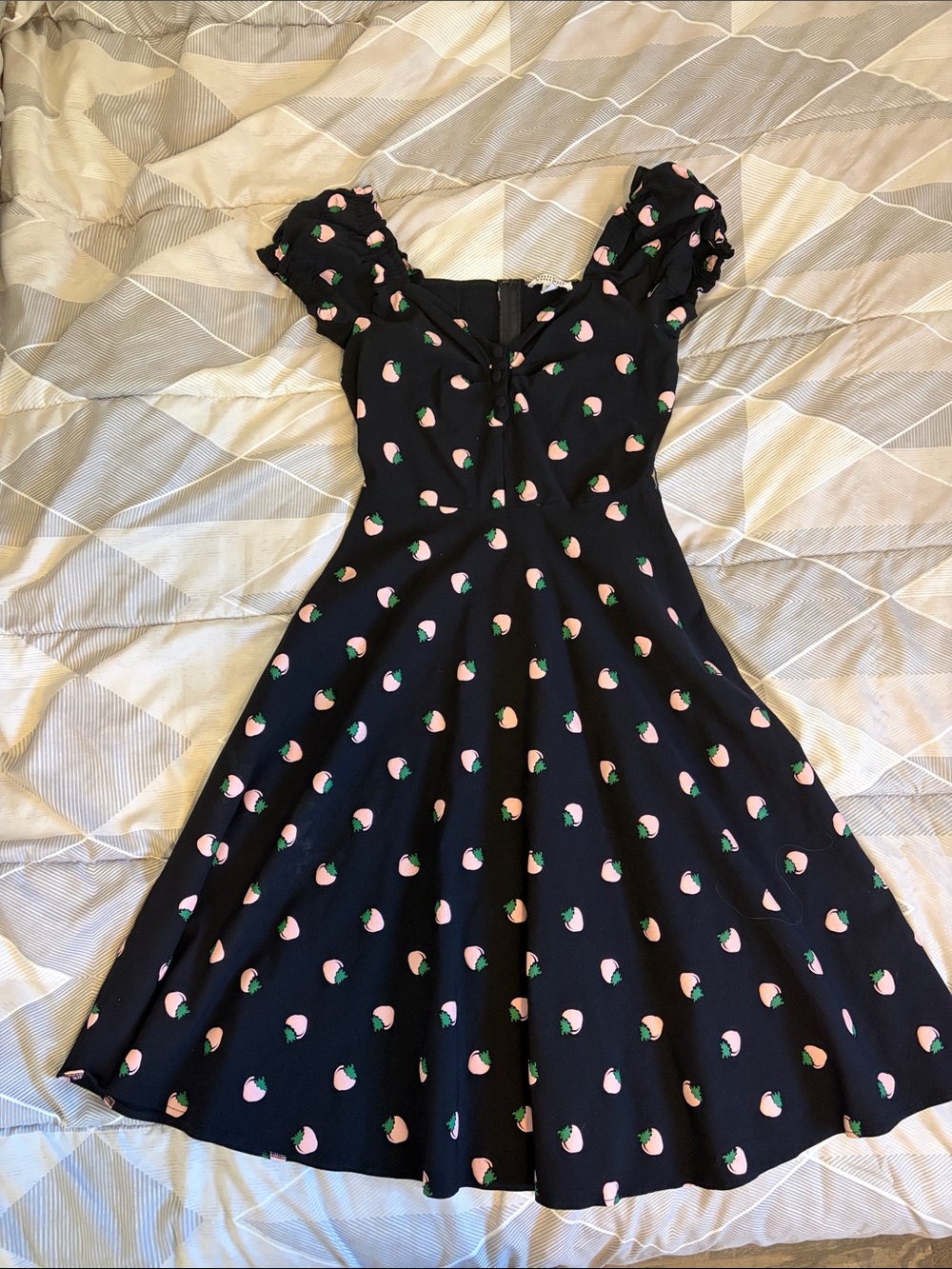 Black strawberry-Print Fit & Flare Dress